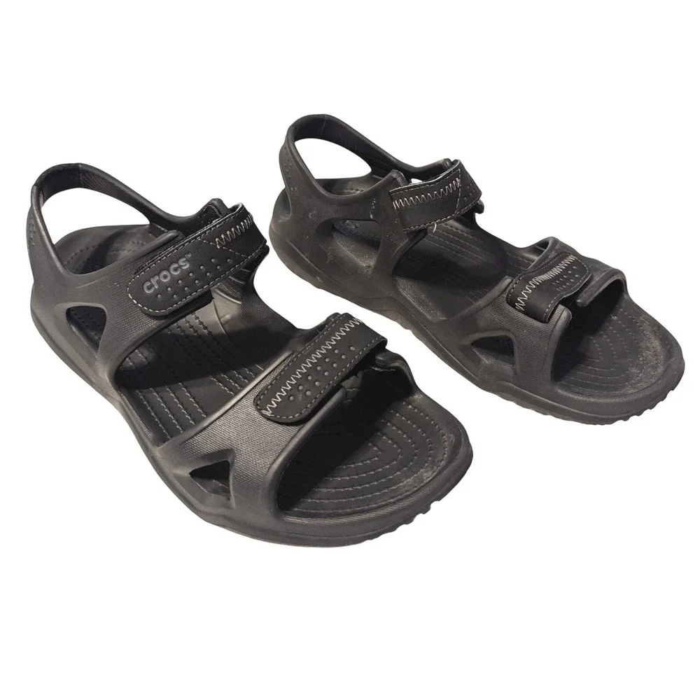 Crocs Mens 10 Sport Swiftwater River Sandals Water Hook Loop Outdoor Water Black